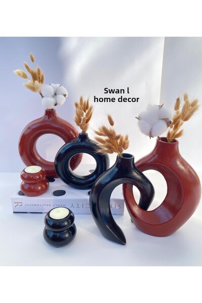 kuğu home dekor Dear Vase and Ring Vase Set with Candle Holder Decor