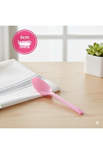 Ta-Fu Global ملعقة بلاستيكية وردية من ميكا، عبوة من 25 قطعة، 8 سم