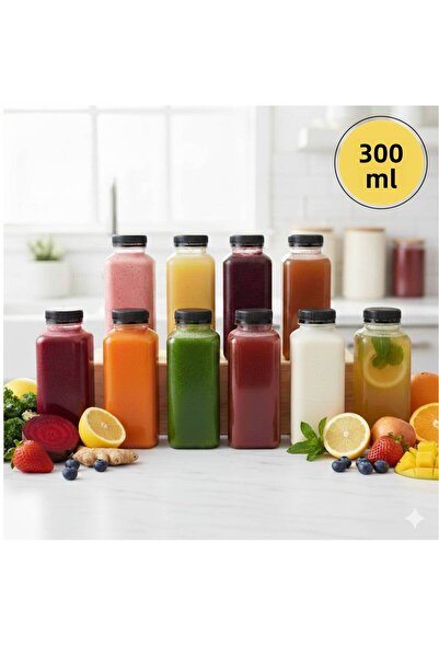 Open Home Concept 10Pcs 300ml Smoothie Detox Bottle Clear Plastic Leakproof Lid Juicing Bottle with Corner