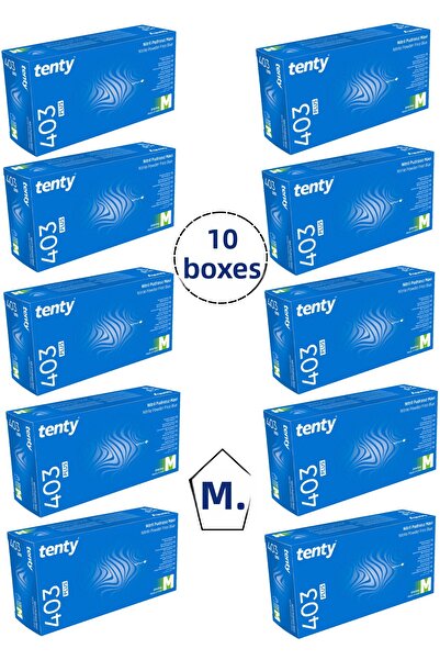 Tenty قفازات نيتريل زرقاء خالية من البودرة مقاس M 100 قطعة 10 صناديق