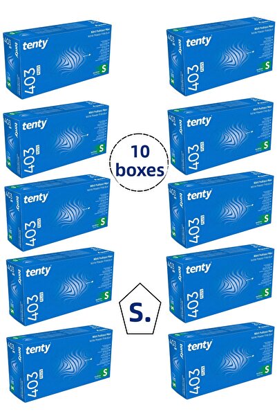 Tenty قفازات نيتريل زرقاء خالية من البودرة مقاس S، 10 علب تحتوي على 100 قفاز