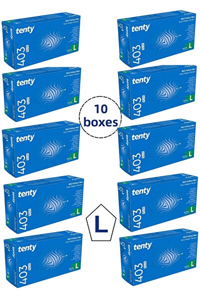 Tenty قفازات نيتريل زرقاء خالية من البودرة مقاس L، 10 علب تحتوي على 100 قفاز