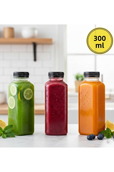 Open Home Concept 3Pcs 300ml Smoothie Detox Bottle Clear Plastic Leakproof Lid Juicing Bottle with Corner