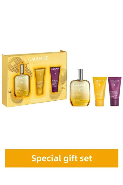 Caudalie مجموعة زيت إكسير سولاي ديس فينيز - زيت إكسير 50 مل + جل استحمام 30 مل + لوشن للجسم 30 مل