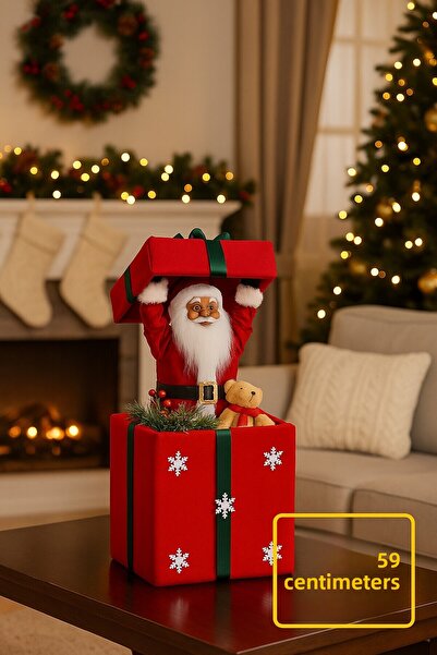 TOYFEST صندوق هدايا كبير للزينة مقاس 59 سم مع تمثال سانتا كلوز مضيء، منتج زين...