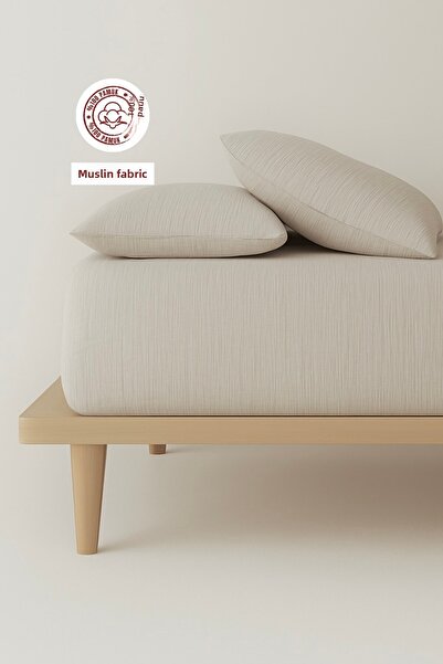 sutra 100% Cotton Muslin Fabric Double Fitted Sheet Set