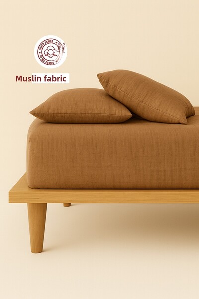 sutra 100% Cotton Muslin Fabric Double Fitted Sheet Set