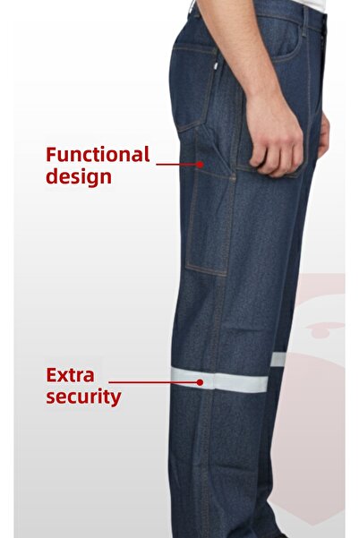 Selçuklu Plus Super Stretch Fabric Denim Work Pants | Reflective, Multi-Pocket, Durable Denim Work Pants