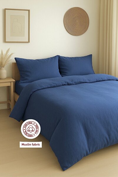 sutra 100% Cotton Muslin Fabric Double Duvet Cover Set