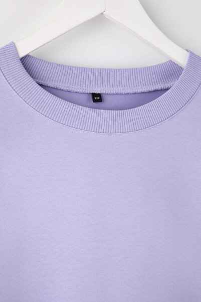 Trendyol Curve Lila Alttan T-Shirt Look Thin Knitted Plus Size Sweatshirt Tbbaw23Ao00023