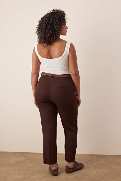 Trendyol Curve Mink Pocket Wide Leg Plus Size Trousers with Slits Tbbaw26Ar00016