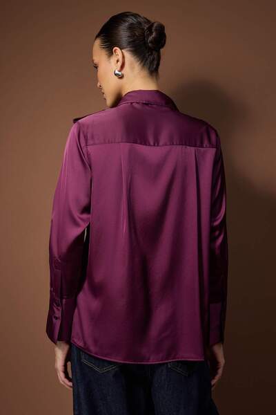 Trendyol Collection Plum Epaulette Satin Shirt Twoaw26Go00039