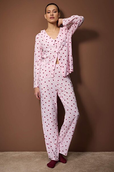 Trendyol Collection Pink Striped Shally Woven Pajama Set Thmaw26Pt00106