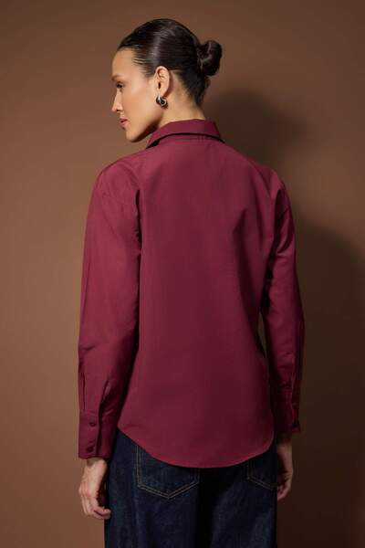 Trendyol Collection Burgundy Pocket Detailed Buttoned Front Shirt Twoaw26Go00058