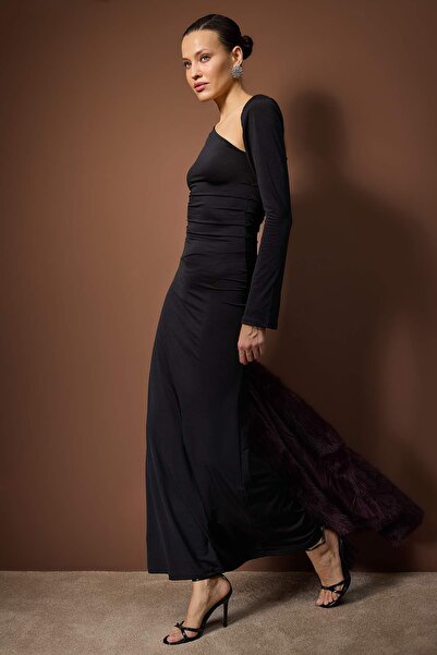 Trendyol Collection Black Knitted Maxi Evening Dress & Graduation Dress Tpraw26Ae00019