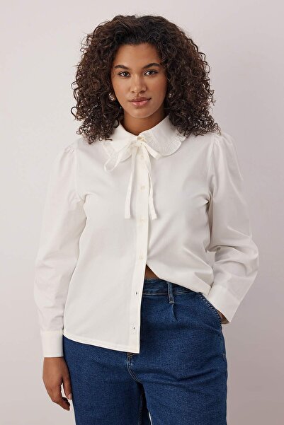 Trendyol Curve Premium Ecru Baby Collar Long Sleeve Plus Size Shirt Tbbaw26Ax00015