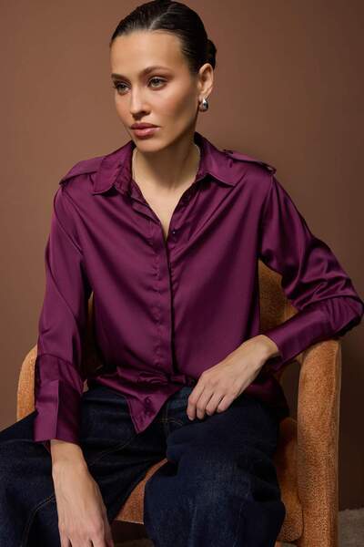 Trendyol Collection Plum Epaulette Satin Shirt Twoaw26Go00039