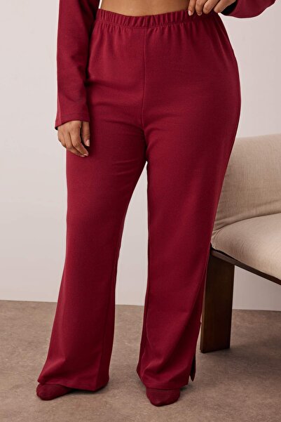 Trendyol Curve Burgundy Leg Slit Knitted Plus Size Tracksuit Set Tbbaw23Ai00055