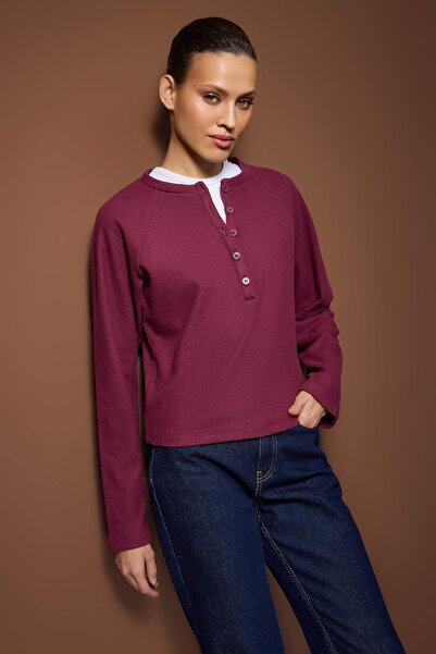 Trendyol Collection Bordo Regular/Normal Fit Half Placket Thessaloniki Thick Knitted Blouse Twoaw26Bz00252
