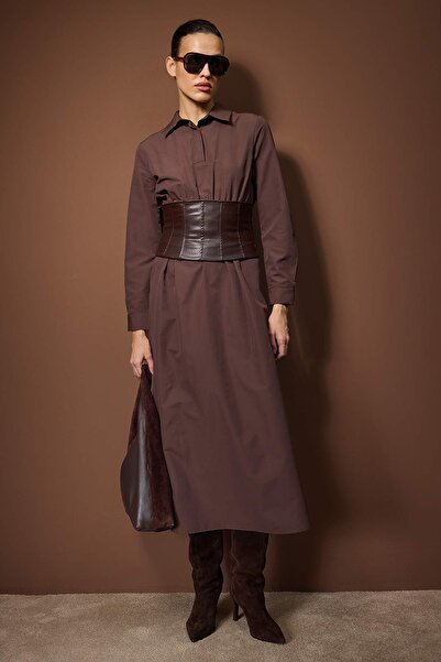 Trendyol Modest Καφέ Φόρεμα Χωρίς Επένδυση Επίπεδη Ύφανση από Τερικό Βαμβάκι TCTAW26EB00060