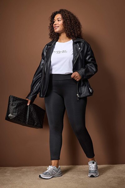 Trendyol Curve Winter Essential/Ski Collection Black Fleece Inside/Plush Warm Full Length Leggings Tbbaw26Bv00005