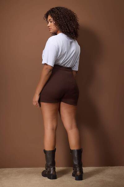Trendyol Curve Brown Slit Knitted Plus Size Skirt Tbbaw26Az00053