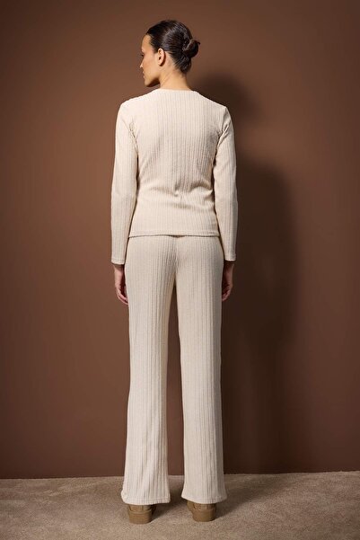 Trendyol Collection Beige Double-Breasted Corded Fabric Knitted Pajama Set Thmaw26Pt00225