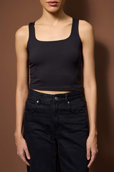 Trendyol Collection Anthracite-Black 2-Pack Tie-Up Detailed Body-Hugging Stretchy Knitted Blouse Twoaw26Bz00102