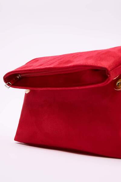 TRENDYOL SHOES Red Suede Women's Clutch Handbag Takaw26Py00008