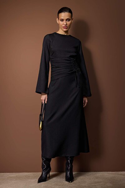 Trendyol Modest Black Belde Ruched Detail Dress Tctaw26Eb00059