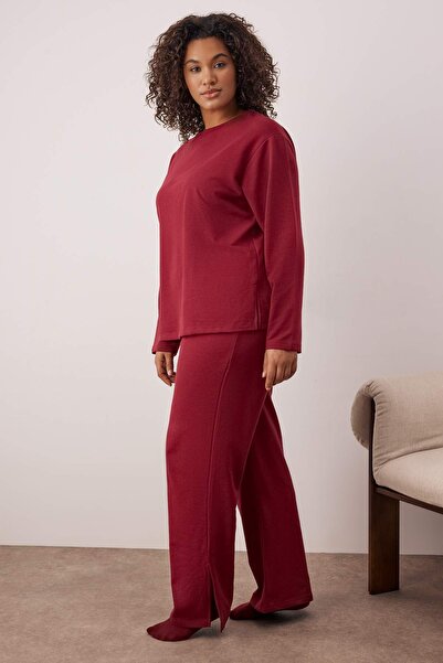 Trendyol Curve Burgundy Leg Slit Knitted Plus Size Tracksuit Set Tbbaw23Ai00055