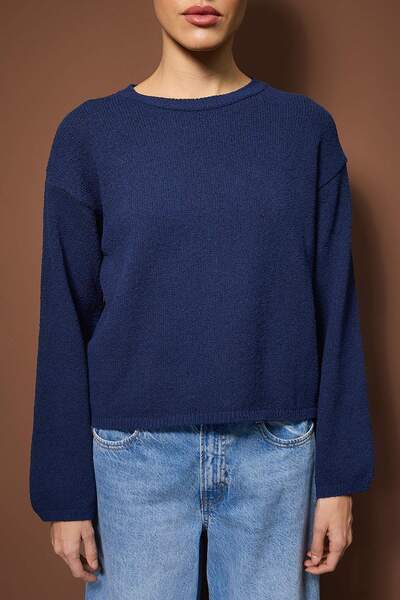 Trendyol Collection Indigo More Sustainable Cotton Wide Fit Basic Knitwear Sweater Twoaw26Kz00107