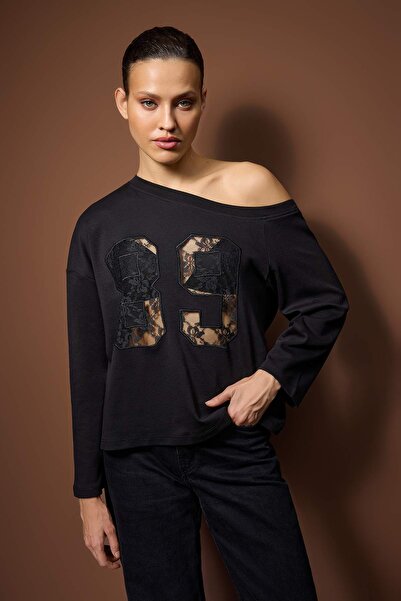 Trendyol Collection Black Off-Shoulder Lace Detailed Knitted Blouse Twoaw26Bz00253