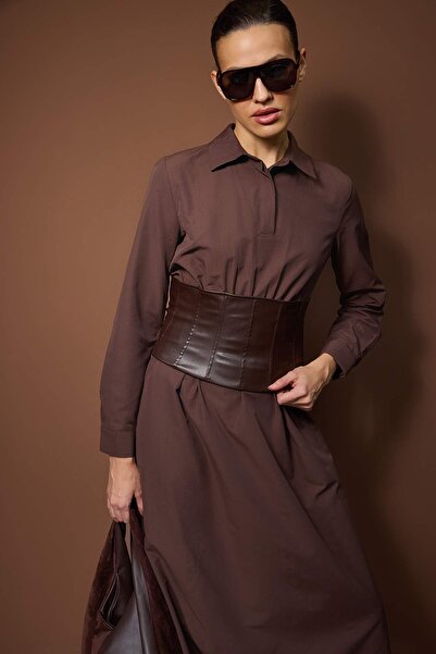 Trendyol Modest Καφέ Φόρεμα Χωρίς Επένδυση Επίπεδη Ύφανση από Τερικό Βαμβάκι TCTAW26EB00060