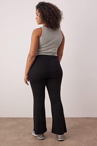 Trendyol Curve Grey Melange- Black Flare/Spanish Leg Draped Fabric Plus Size Pants&Trousers Tbbaw26Ar00027