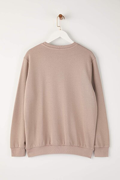 Trendyol Collection Beige Relaxed Fit 100% Cotton Basic Crew Neck Sweatshirt Tmnaw26Sw00060