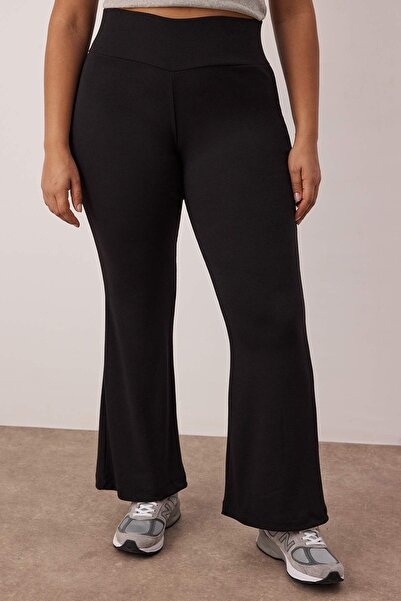 Trendyol Curve Grey Melange- Black Flare/Spanish Leg Draped Fabric Plus Size Pants&Trousers Tbbaw26Ar00027