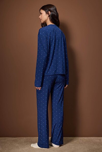 Trendyol Collection Blue Heart Single Jersey Knitted Pajama Set Thmaw26Pt00045