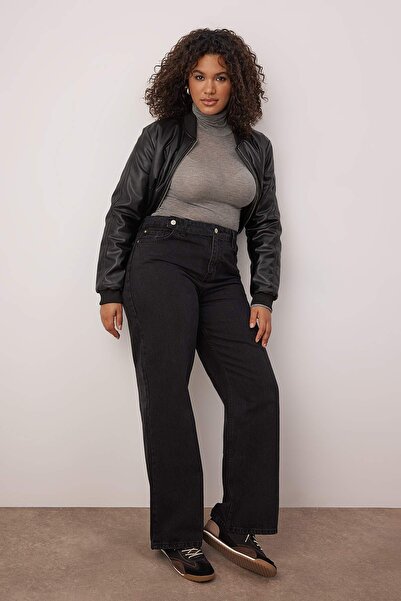 Trendyol Curve Anthracite High Waist Wide Cut Plus Size Jeans Tbbaw24Cj00008