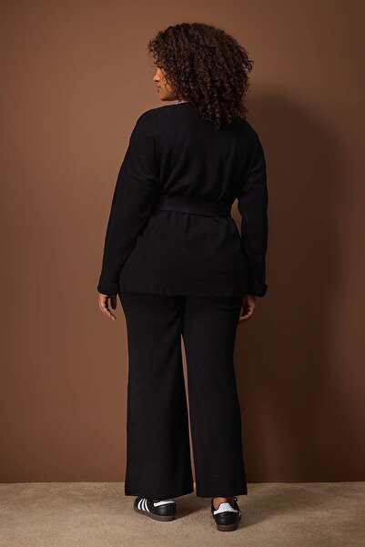 Trendyol Curve Black Midi Length Belted Knitwear Bottom-Top Set Tbbaw26Cp00017