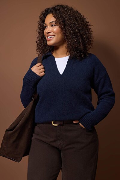 Trendyol Curve Navy Blue Polo Neck Soft Feel Knitwear Sweater Tbbaw26An00024