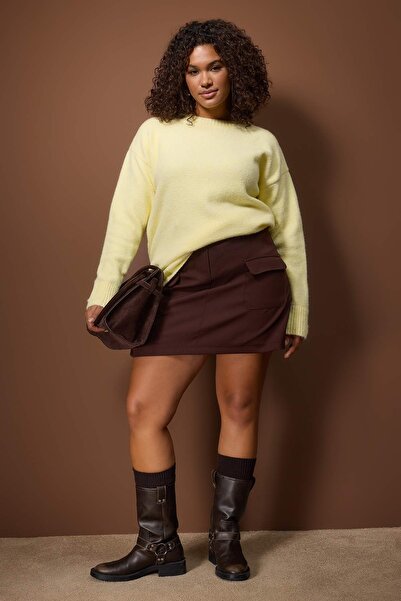 Trendyol Curve Wardrobe Essentials Yellow Wool Premium Yarn Basic Knitwear Sweater Tbbaw26An00049