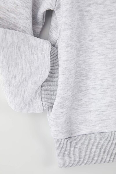 TRENDYOLKIDS Snow Melange Slogan Knitted Sweatshirt TKDAW26SW00032