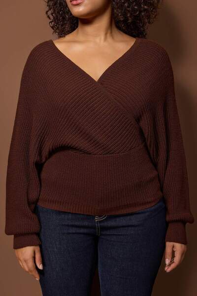 Trendyol Curve Кафяв пуловер с кръстосана предна част и връзки на гърба TBBAW23AN00040