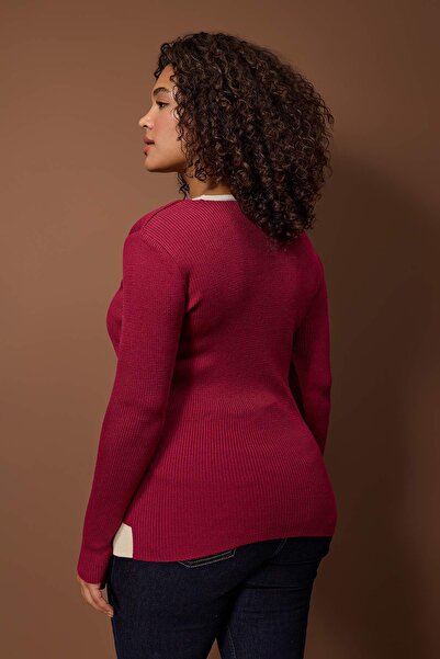 Trendyol Curve Wardrobe Essentials Cherry Double Layer Look Corded Fabric Knitwear Sweater Tbbaw26An00017