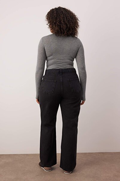 Trendyol Curve Anthracite High Waist Wide Cut Plus Size Jeans Tbbaw24Cj00008