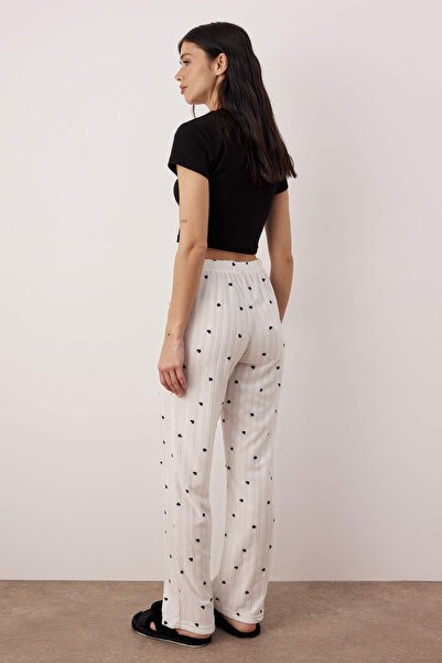 Trendyol Collection Black-White 2-Piece 100% Polyester Heart Fleece Knitted Pajama Bottoms Thmaw25Pj00004