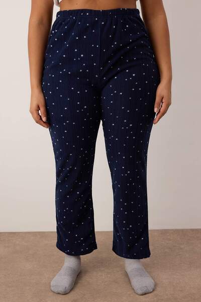 Trendyol Curve Pink-Navy Blue 2-Pack Star and Heart Fleece Winter Knitted Pajama Bottoms Tbbaw26Ia00000