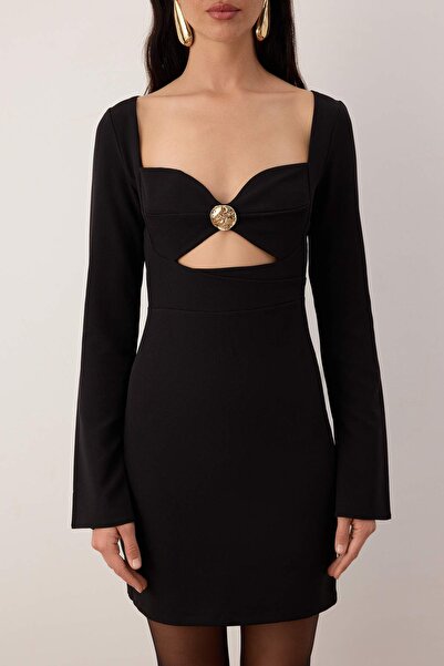 Trendyol Collection Black Accessory Detailed Woven Mini Stylish Dress Tpraw26El00012