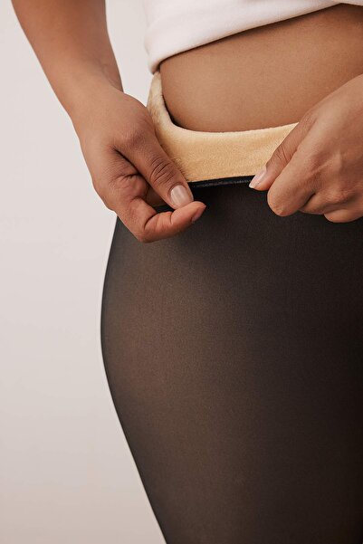 Trendyol Curve Black Thin-Looking Fur Inside Thermal Xl/3Xl One Size Plus Size Pantyhose Tbbaw26Kc00000